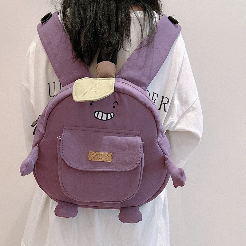 三色补丁熊猫茄子可爱书包女2025年新款百搭旅行小背包卡通双肩包