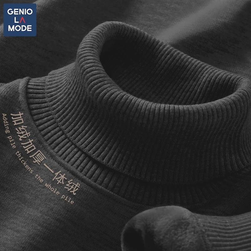 GENIOLAMODE深灰色复古毛衣男2024冬季男士灰色高领加厚加绒打底