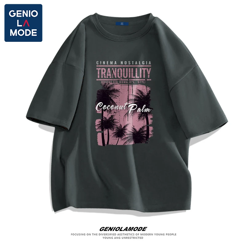 GENIOLAMODE黑色正肩t恤男女同款小众设计感上衣百搭短袖男士夏季