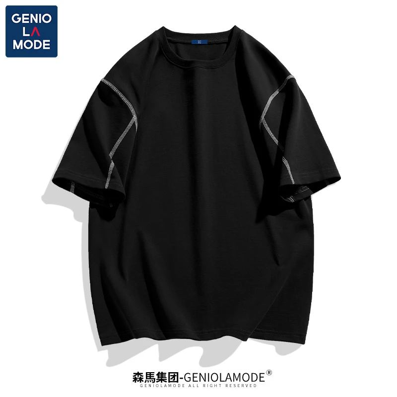 GENIOLAMODE青少年短袖男夏季潮牌撞色线纯棉cityboyt恤