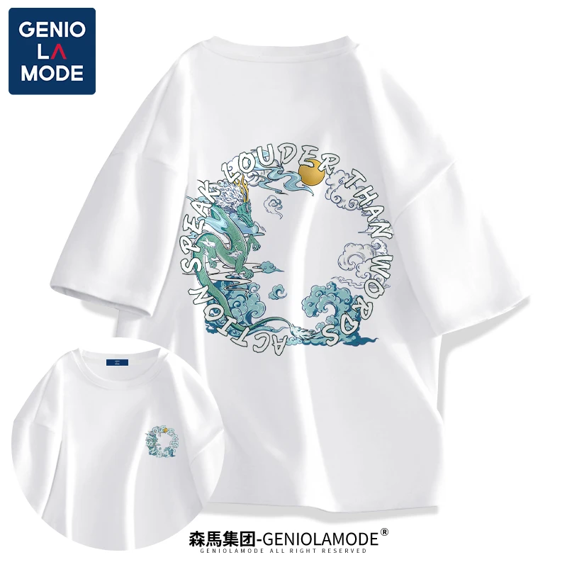 GENIOLAMODE国潮复古短袖t恤男纯棉潮牌男装大码夏季情侣半袖上衣