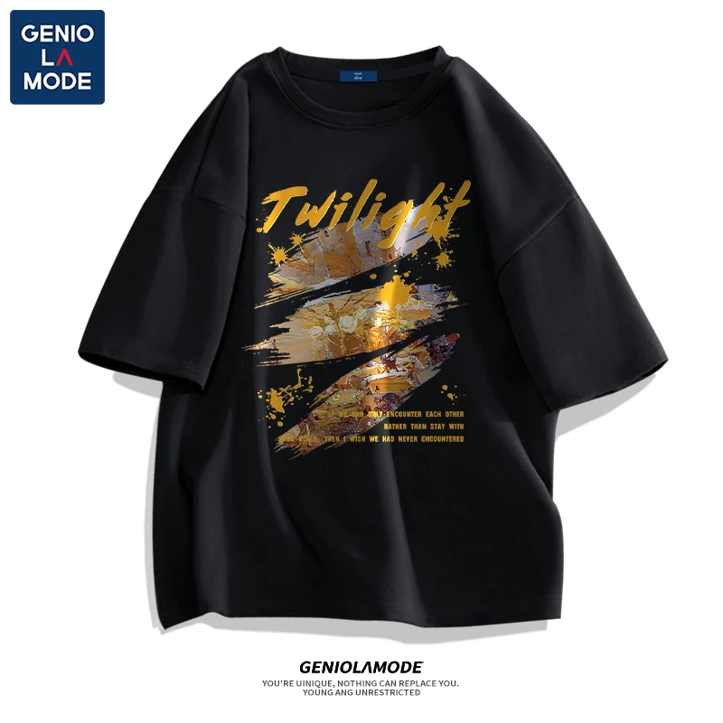 GENIOLAMODE2025新款运动短袖男夏季运动跑步复古油画大码男款T恤