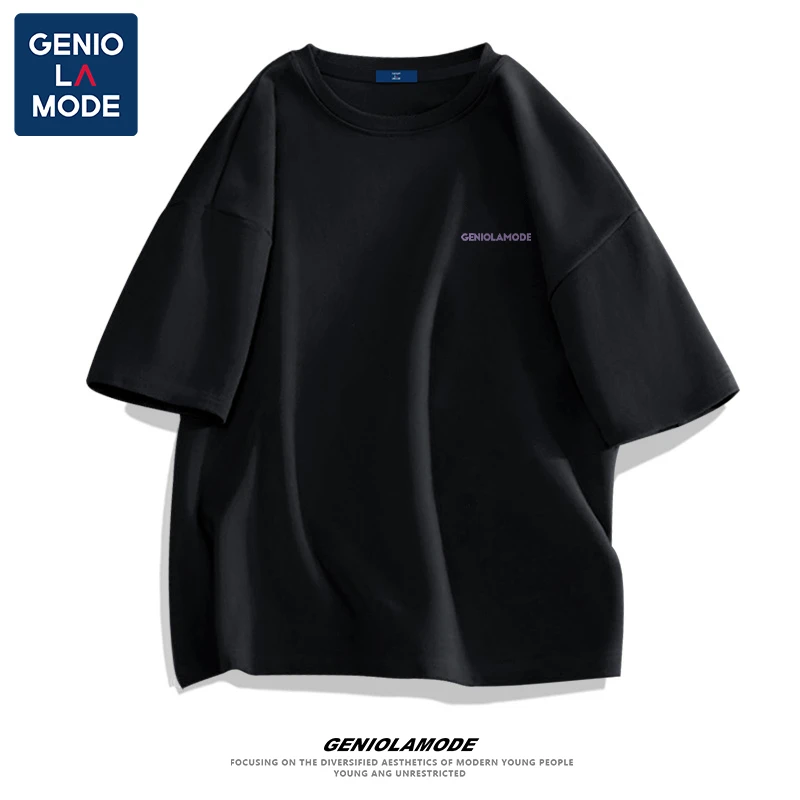 GENIOLAMODE短袖t恤男士潮牌简约风logo半袖青少年宽松纯棉上衣夏