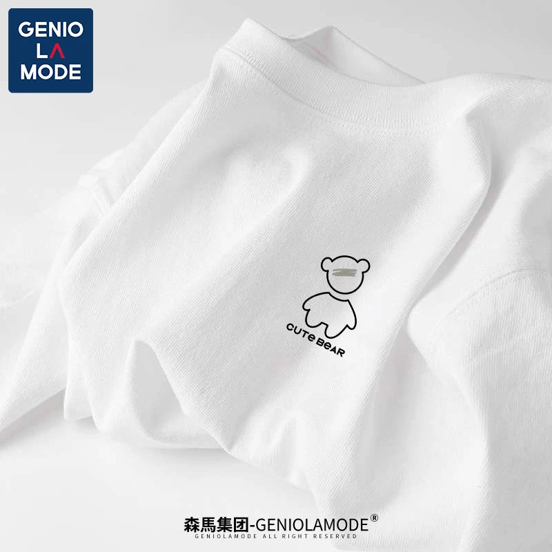 集团品牌GENIOLAMODE纯棉白色t恤男夏季学生韩版宽松大码纯棉半袖