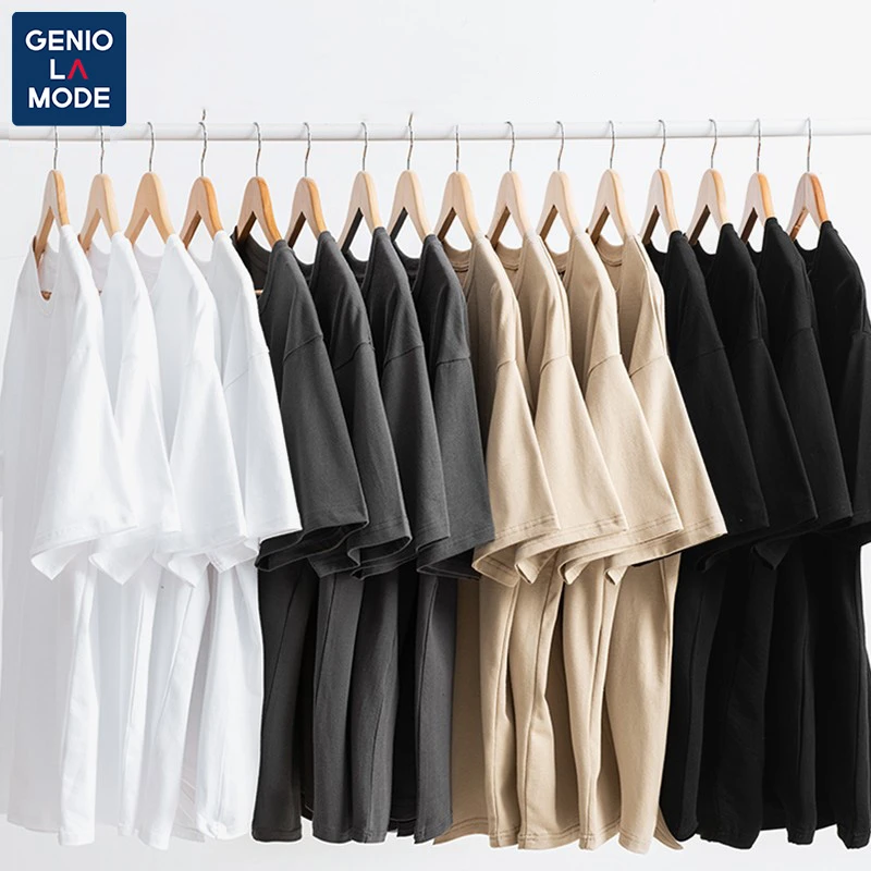 GENIOLAMODE短袖t恤男生宽松简约小白t设计感春季新款百搭短袖潮