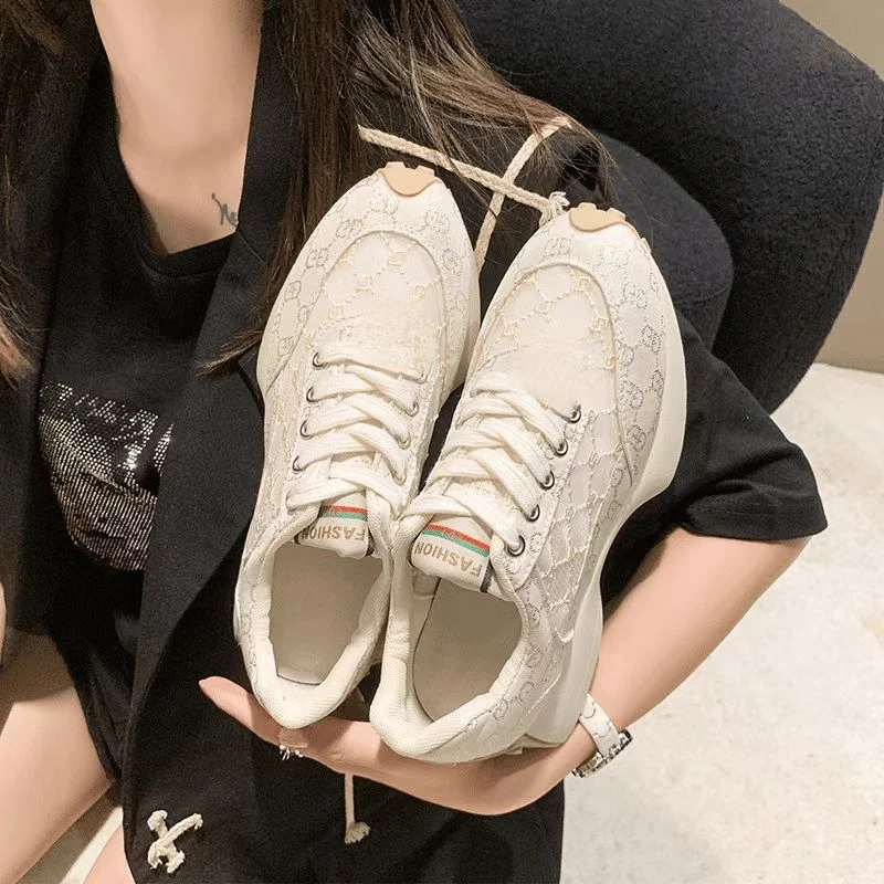 网红夏季时尚厚底欧根纱网面透气轻奢小蛮腰华夫鞋女潮鞋百搭