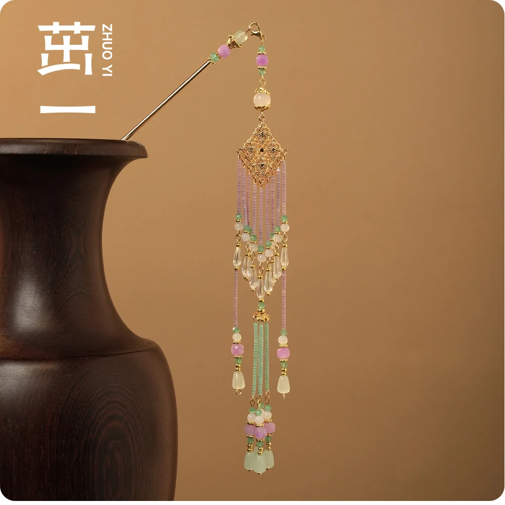 培育金绿宝石猫眼石发簪Z6尘世仙/韩婳文创/茁一国风发簪（纯手工）