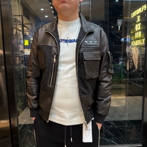 24年秋冬新款正品乔治雷迪尼男士布皮拼接加薄棉夹克外套