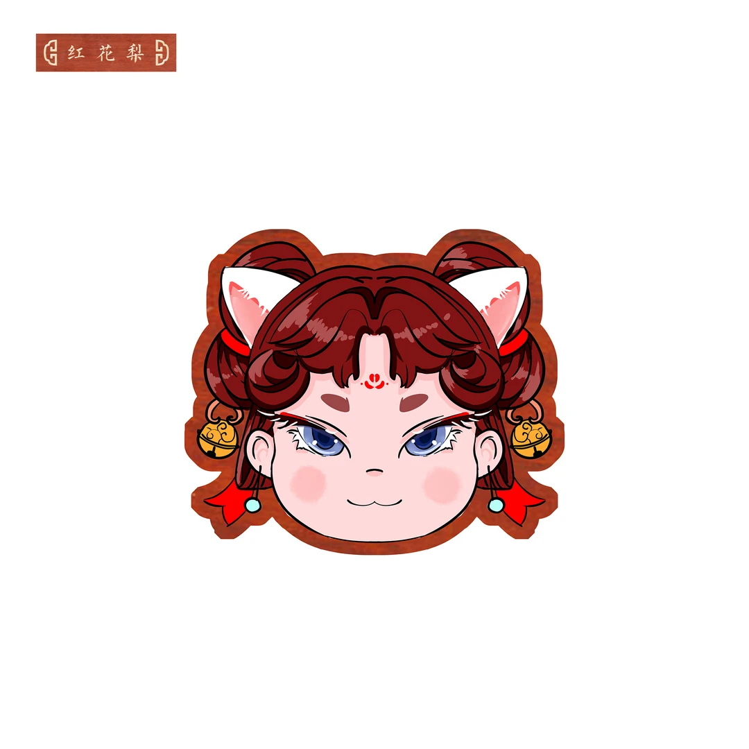 【檀牛牛】招财猫拟人-冰箱贴-红花梨-A01594