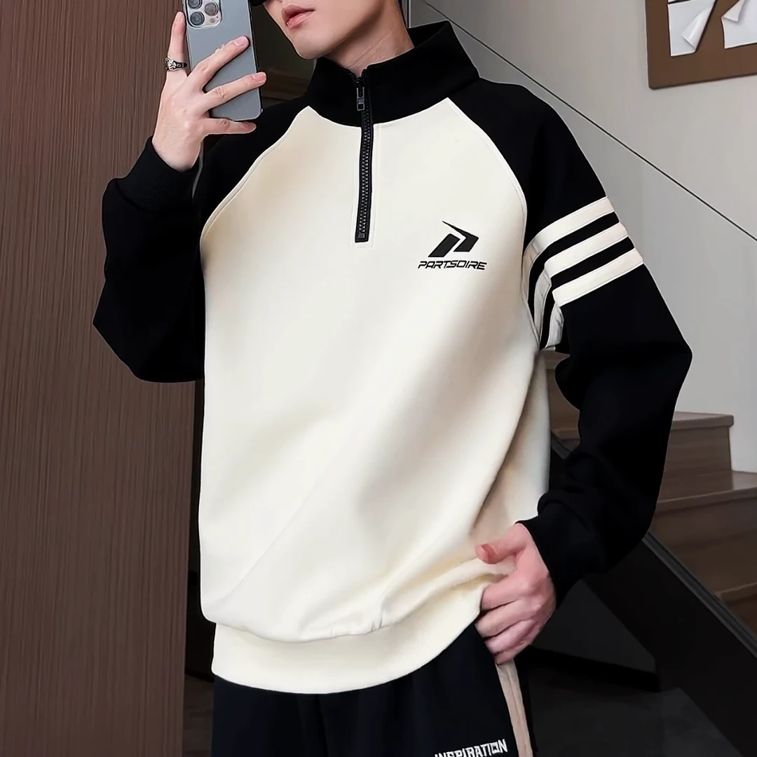 《珂玛伊男装专属》秋季新款潮流时尚休闲宽松百搭拼接男女同款卫衣