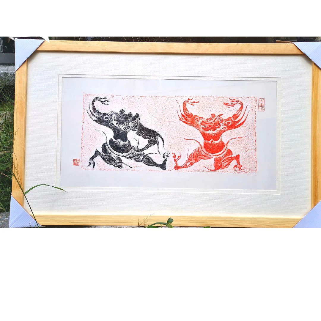 家居饰品 工艺画《方相士》拓片净图40X20Cm,用纸140×70cm,
