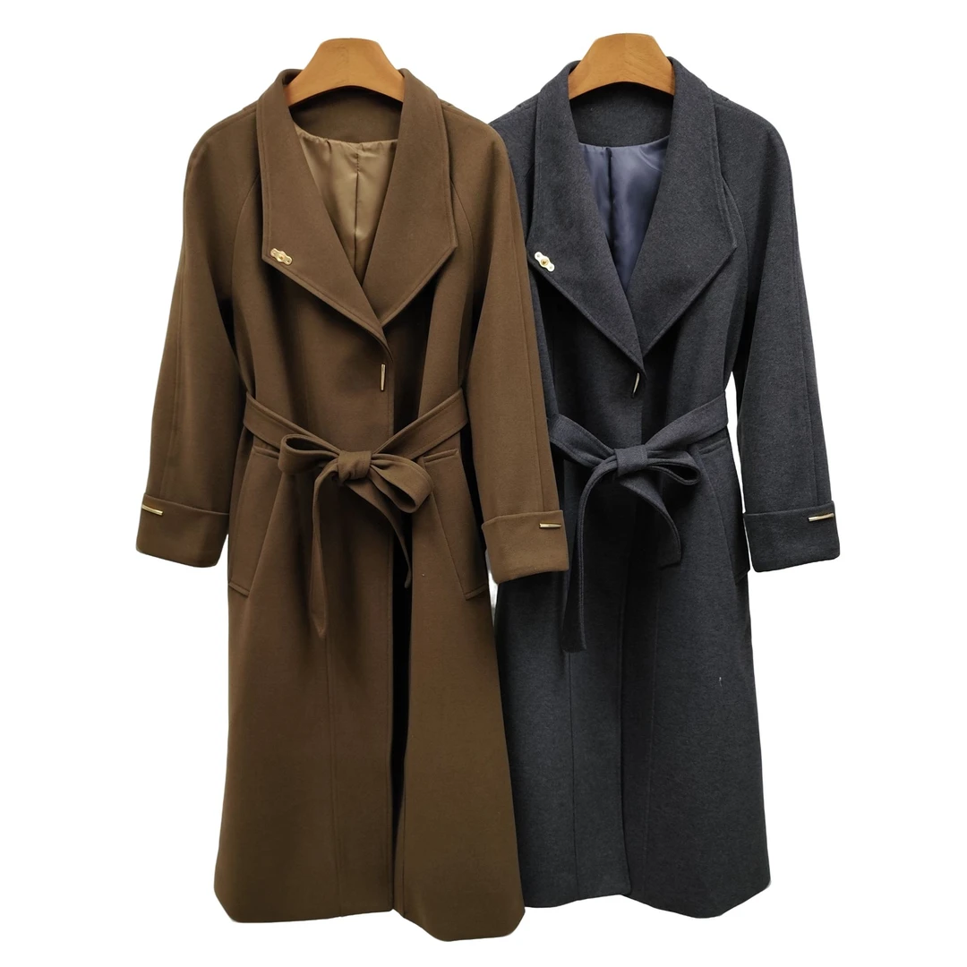 YITONG/倚桐2024冬季轻奢翻领毛呢大衣设计中长款外套（W4C11336）