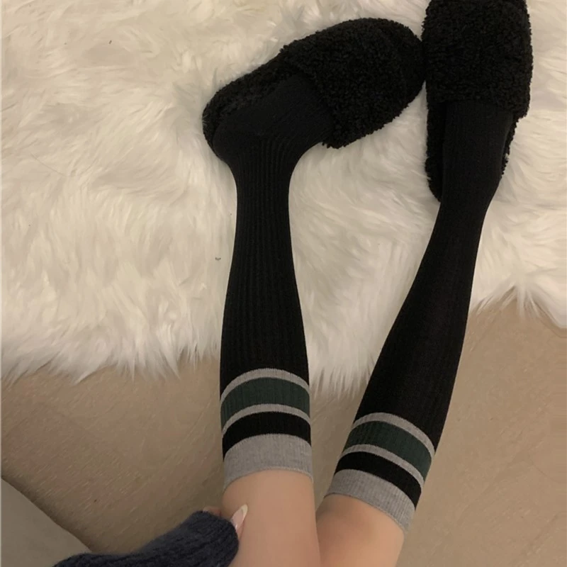 Socks said 针织拼接女春季网红小腿袜ins拼色条纹中筒袜打底袜子