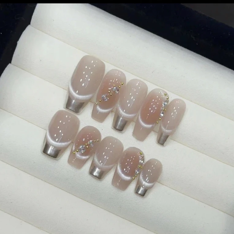 【染素指尖的美】手工穿戴甲光疗甲穿戴式可反复拆卸梯形气质夏季