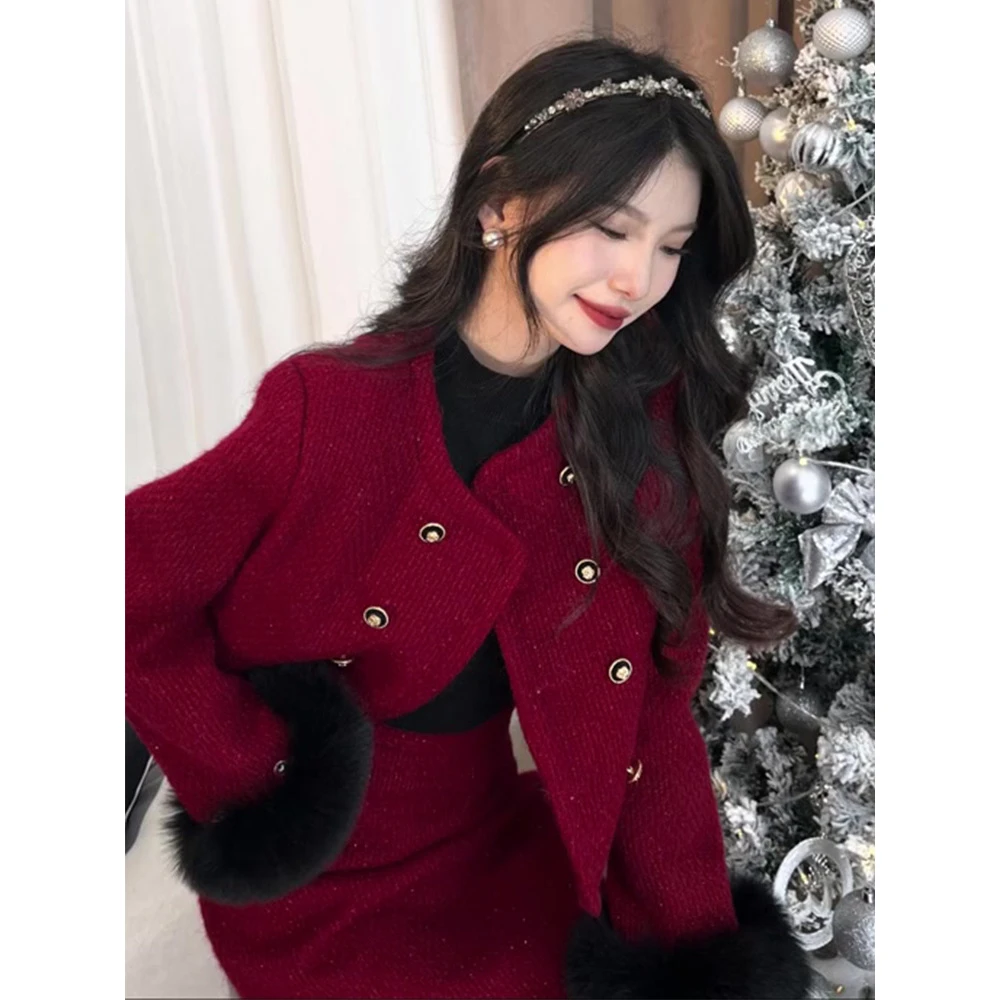 新年红色小香风富家千金女装春季棉服轻奢高级感气质名媛套装裙