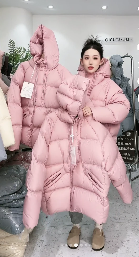 连帽双拉链厚款白鸭绒羽绒服女中长款2024年新款小众百搭外套