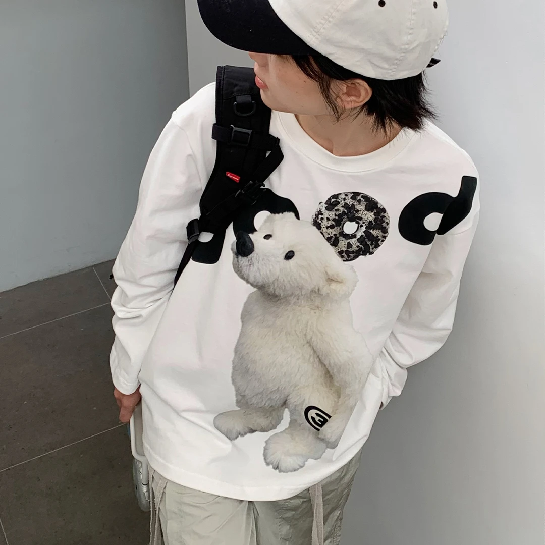 美好商店MeihaoStore北极甜甜熊good动物系列印花宽松情侣长袖T恤