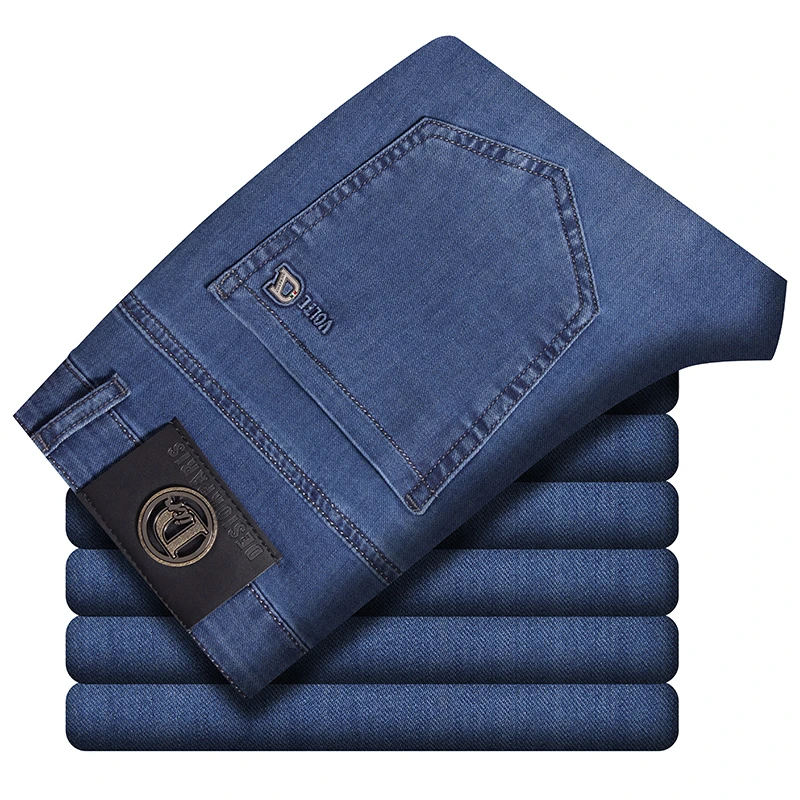 2024夏季新款男士薄款透气牛仔裤宽松直筒弹力休闲商务男牛仔长裤