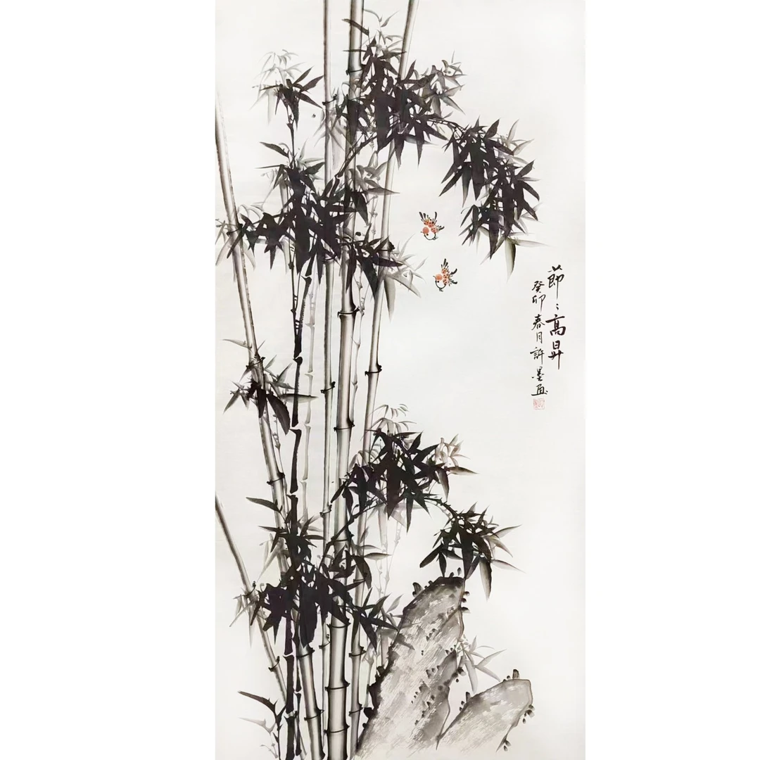 竹报平安  节节高升  八平尺手绘国画 墨竹细竹 装饰收藏138x68cm