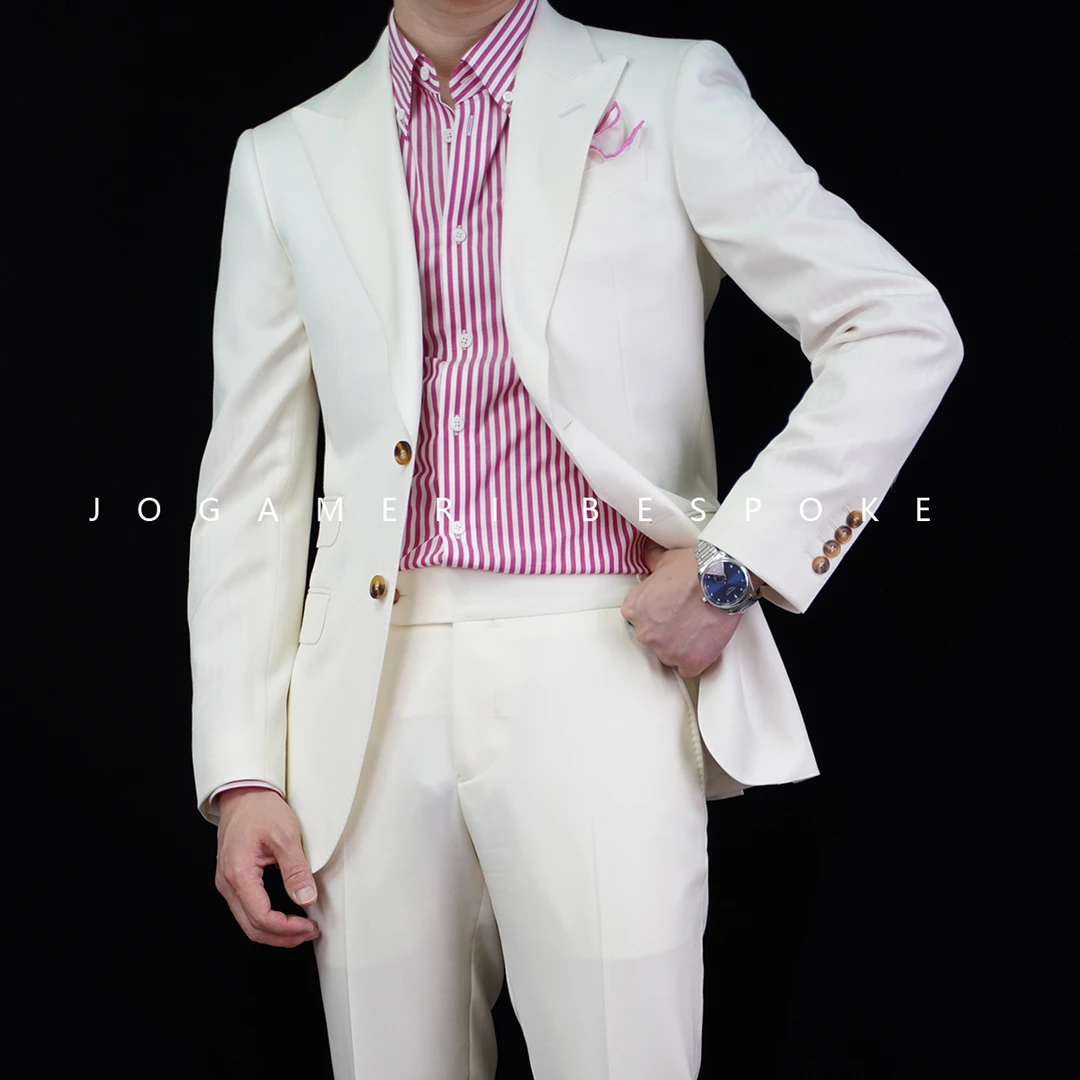 【定制款】高级乳白色纯羊毛西服套装 时尚潮流休闲修身帅气