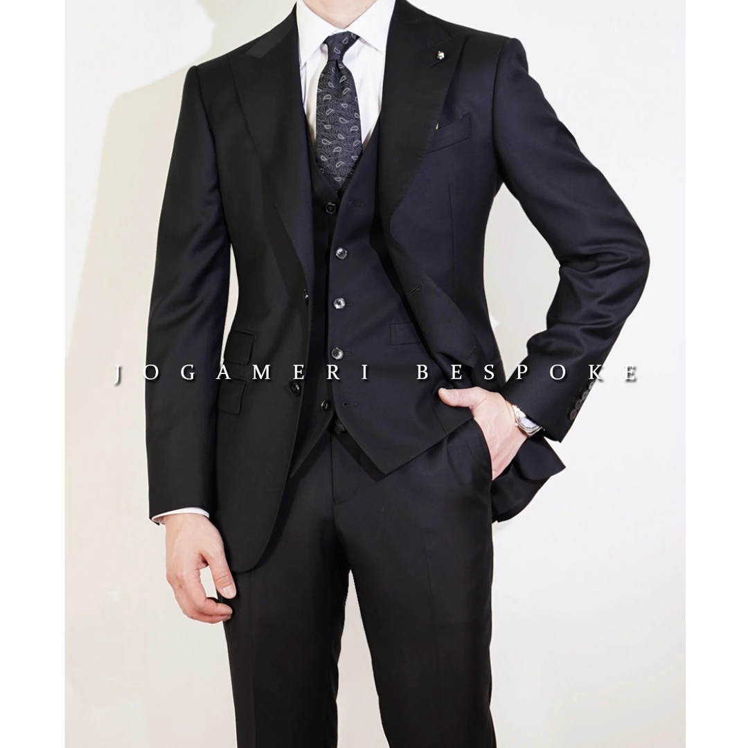 【定制款】意大利LoroPiana羊毛纯黑色单排扣戗驳领西服套装