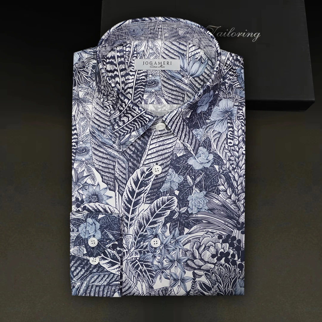 【定制款】高奢男士经典数码印花长袖衬衫纯棉弹力抗皱时尚休闲衬衣