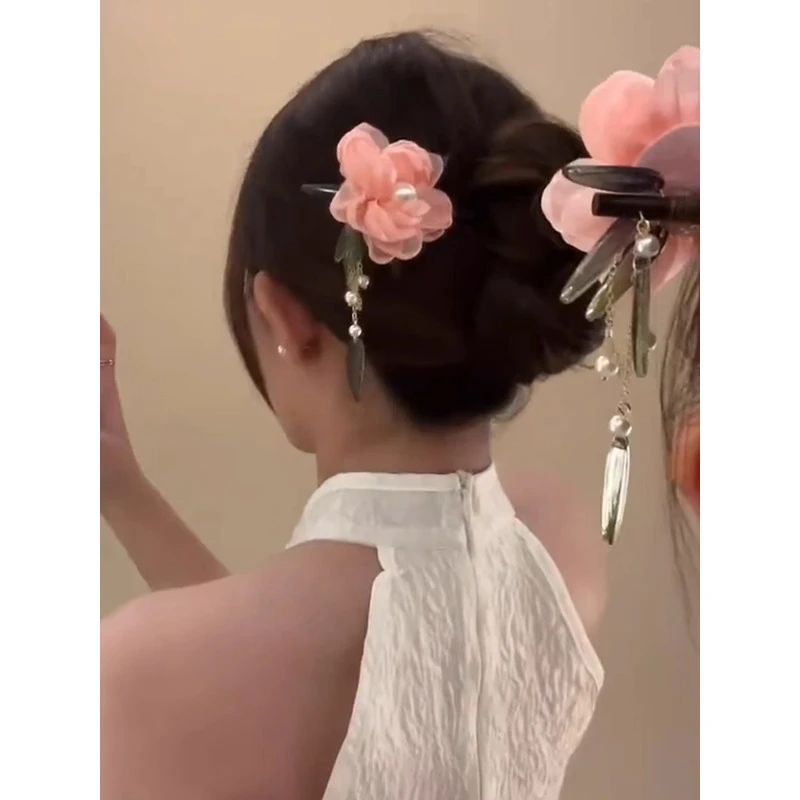 新中式牡丹花朵发簪高级感古风木簪子小众设计现代简约盘发发饰女