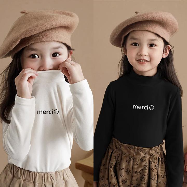 女童打底衫秋冬新款儿童长袖t恤冬季小童半高领双面德绒保暖上衣