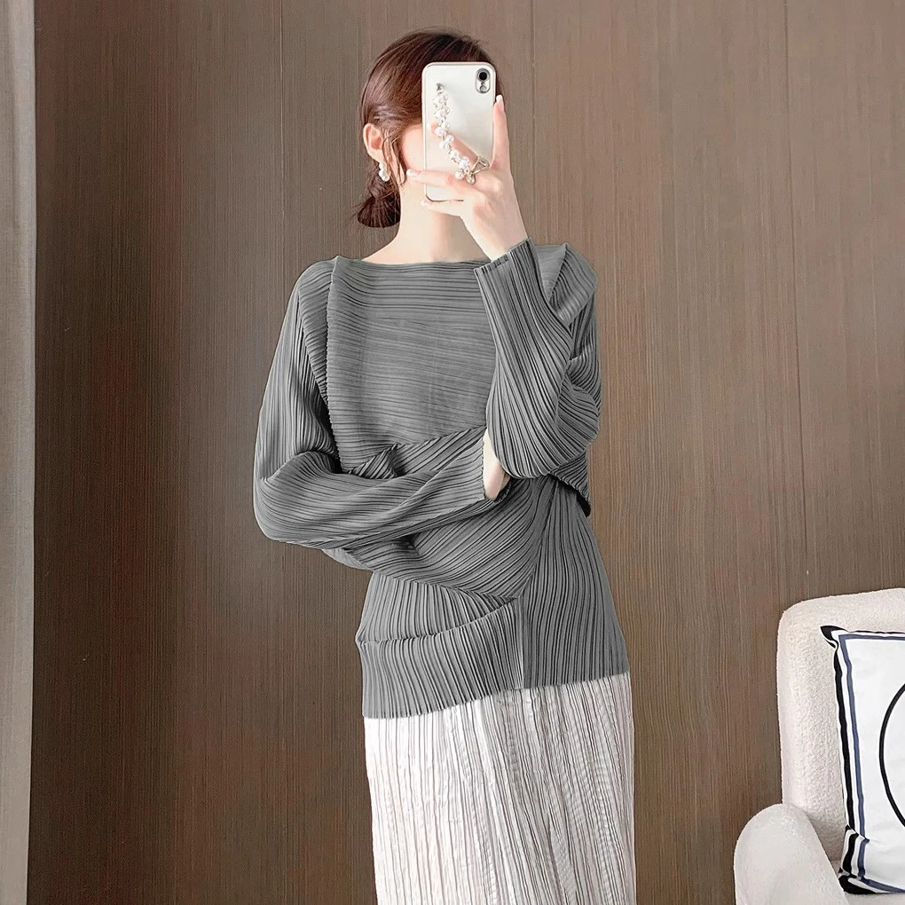 褶皱上衣女2024不规则小众设计感女装长袖t恤套头衫ins潮