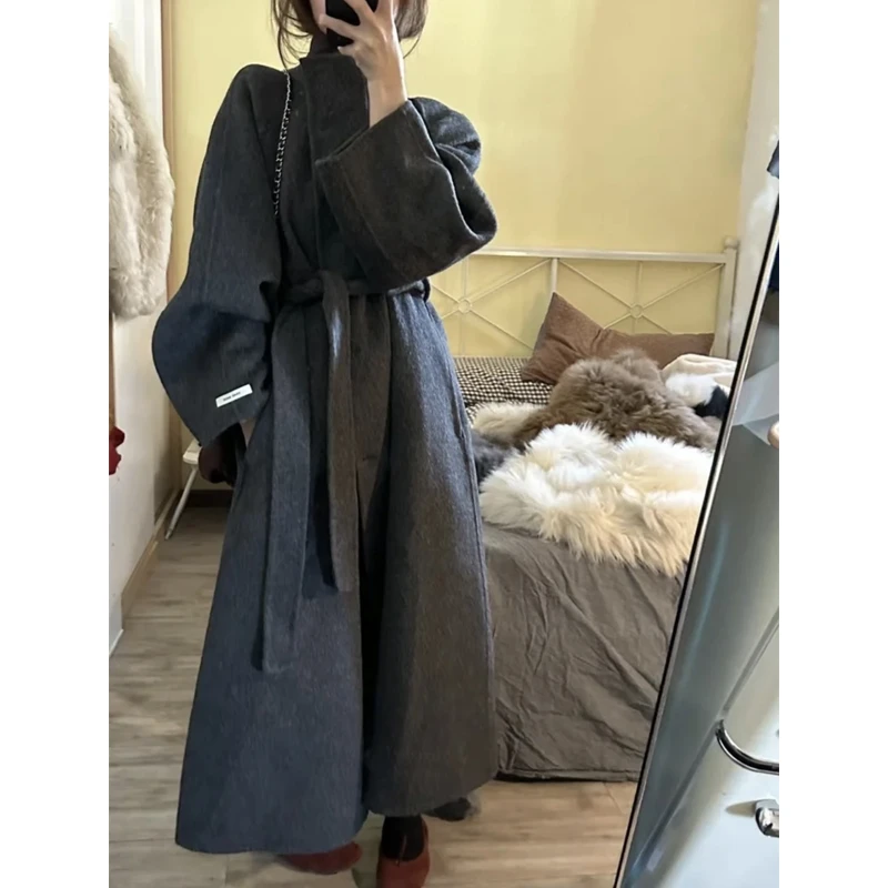 韩系呢子大衣女2024秋冬季新款毛呢外套高级感小个子慵懒风中长款