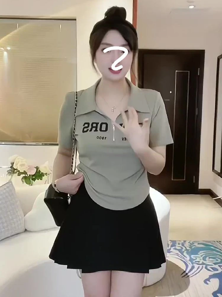 棉大码女装辣妹短袖t恤夏季新款韩版修身显瘦遮肉胖mmPOLO领上衣