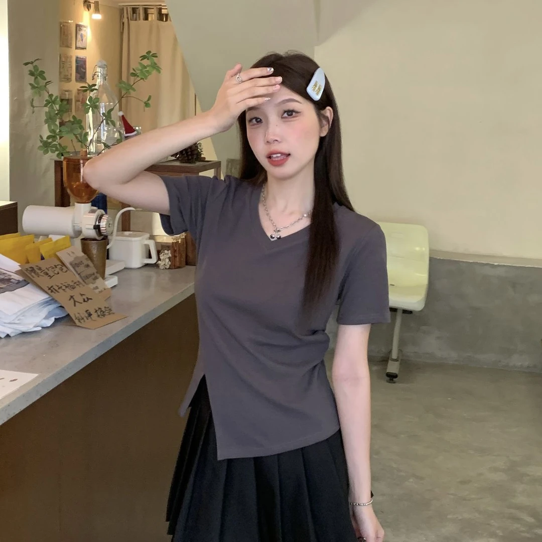 棉大码胖mm女装时尚百搭不规则短袖t恤夏季韩版显瘦遮肉t恤上衣服