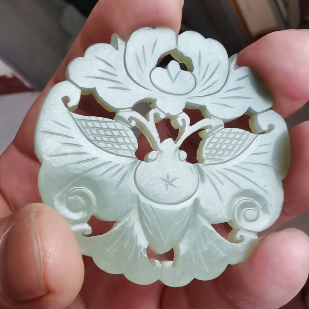 清代和田玉青玉蝴蝶佩宫主平安扣古风大花掐丝雕花配饰素款精美