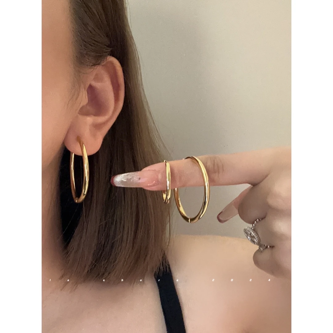 铜合金耳饰 「极简主义」圈圈耳环女小众设计感简约大耳圈耳扣耳饰