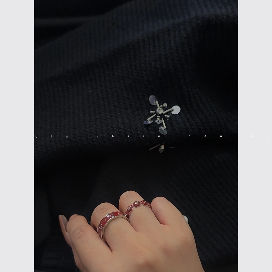 铜合金珐琅戒指 「绯梦」红色滴油花朵樱桃戒指女时尚食指戒两件套