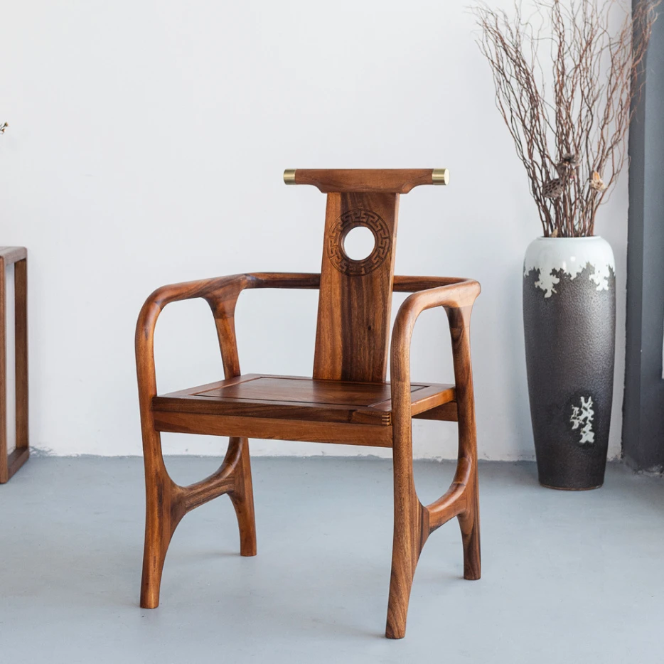 胡桃木乾坤客椅实木椅子新中式圈椅太师椅休闲椅禅意简约扶手椅子