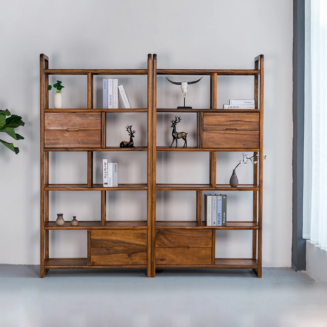 新中式星耀博古架实木茶叶柜展示柜茶室置物架胡桃木书架多宝阁架