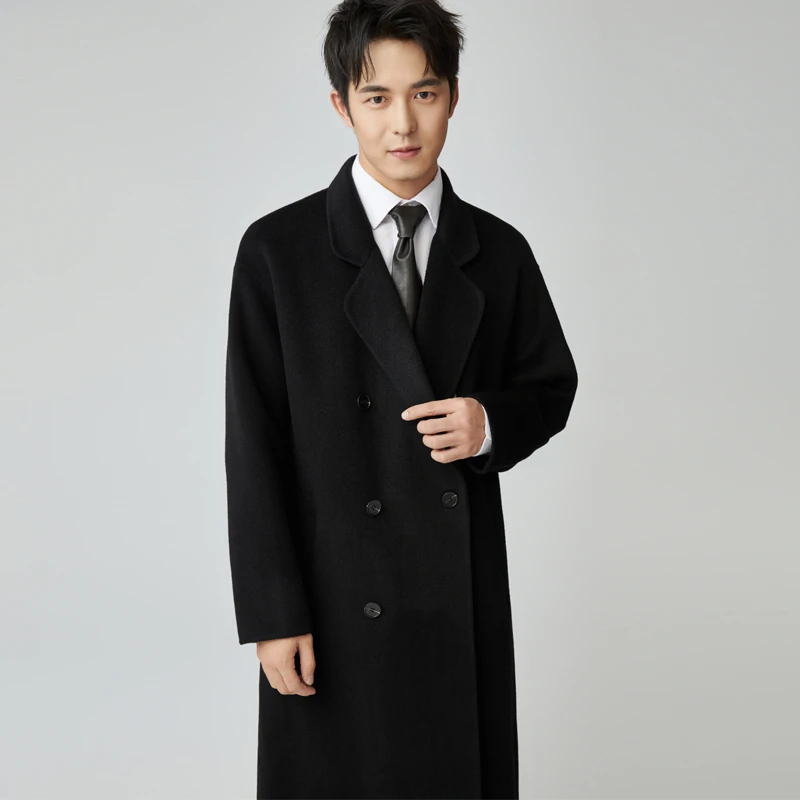 【男士双面呢大衣】秋冬西服领韩版百搭长款100%纯羊毛时尚大衣外套