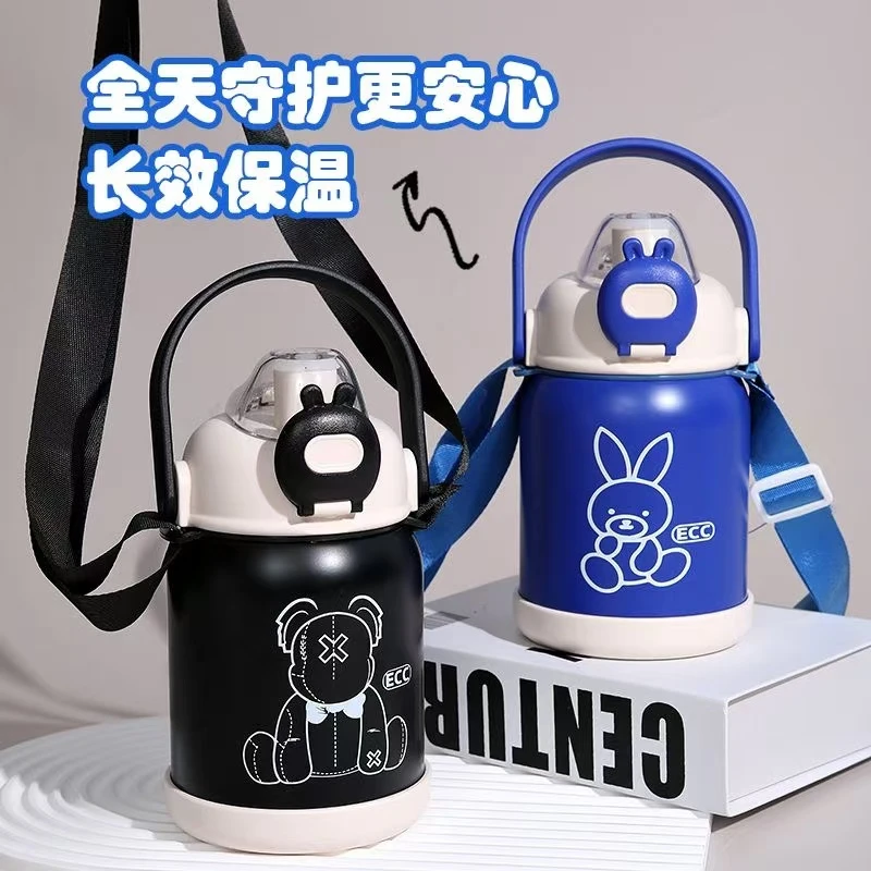 保温杯高颜值大容量学生可爱奶茶杯户外便携防摔手提背带吸管杯