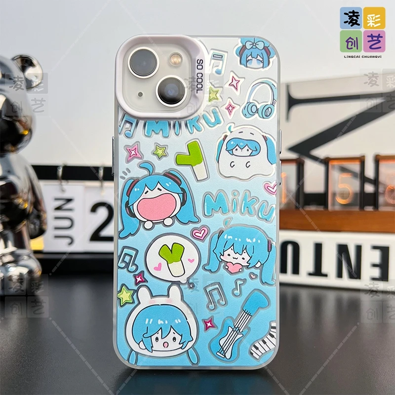 凌彩创艺苹果华为小米二次元可爱卡通初音未来支架挂绳MD彩银壳