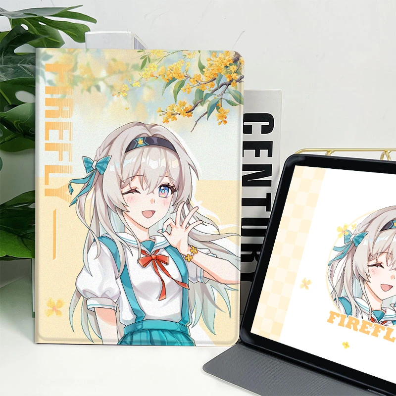 凌彩创艺苹果安卓蚕丝纹平板壳崩铁周边秋日流萤学生平板壳