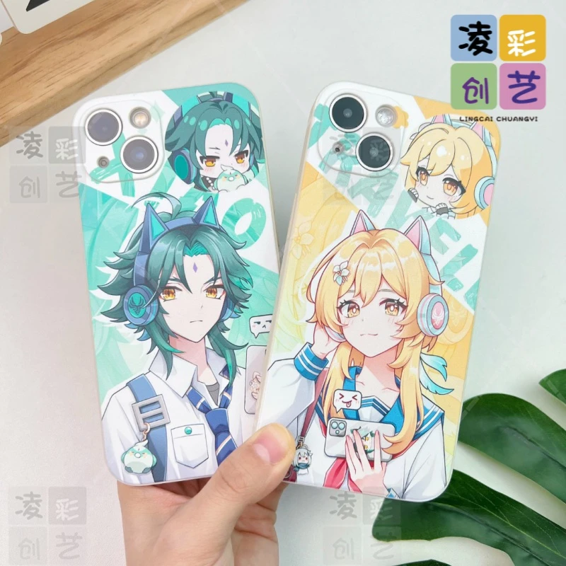 苹果oppo vivo华为荣耀小米手机壳春日魈荧情侣直边古董白保护套