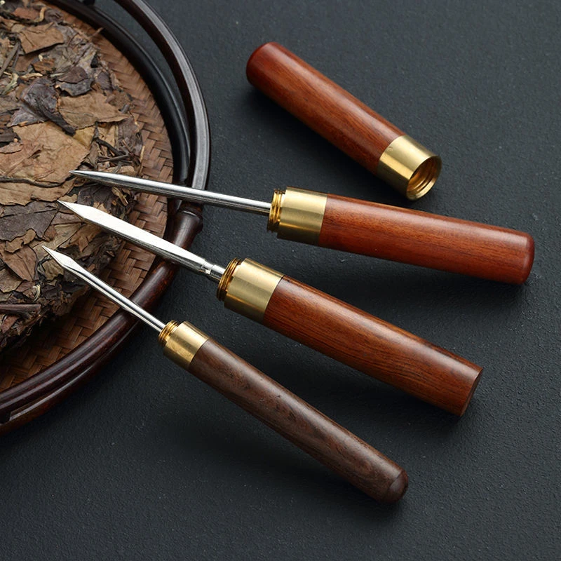 茶刀茶针黑檀木茶刀花梨木普洱茶针非手工针沱茶扁头大马士革茶刀