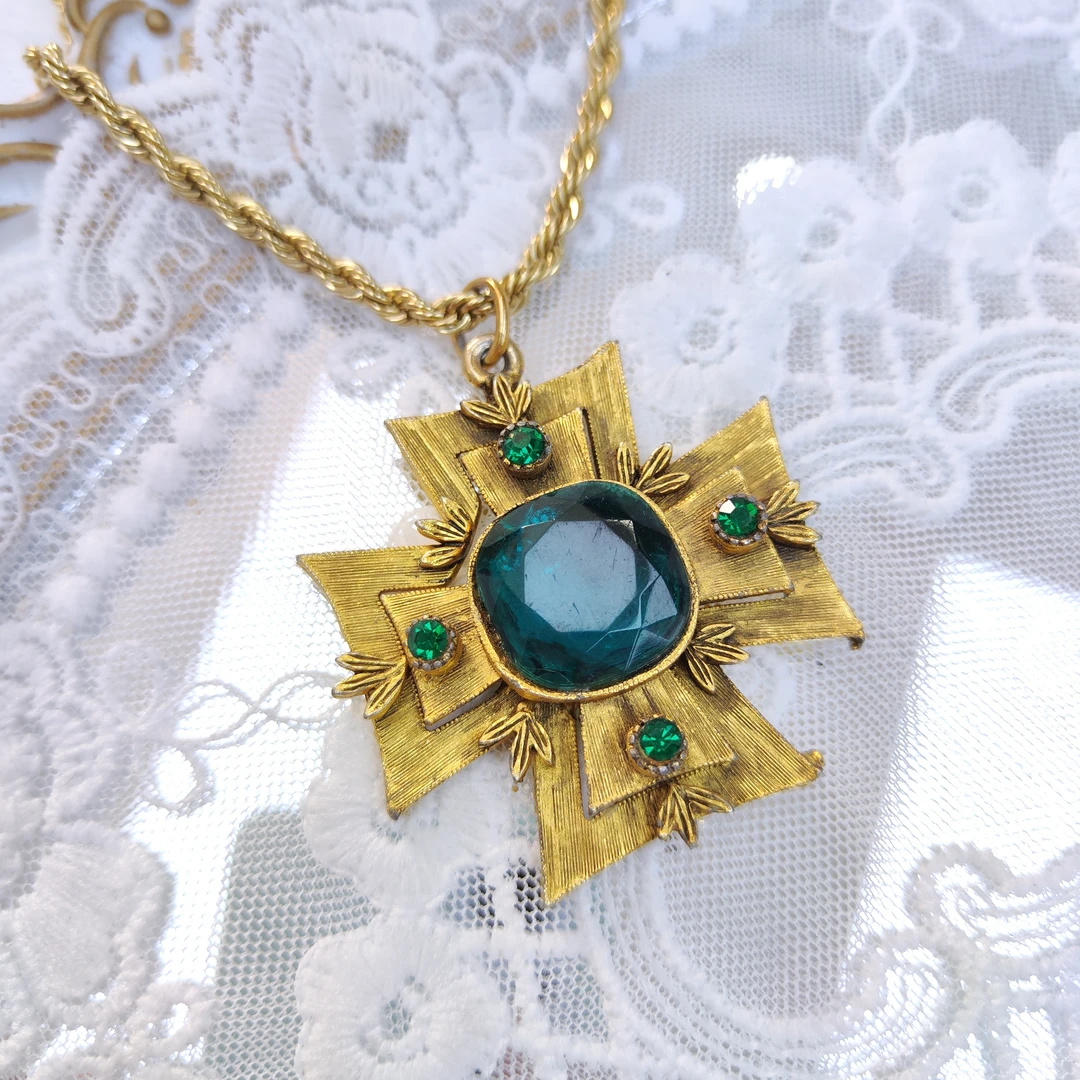 铜合金项链 【六六中古】孤品复古十字项链aw2943长44.5㎝