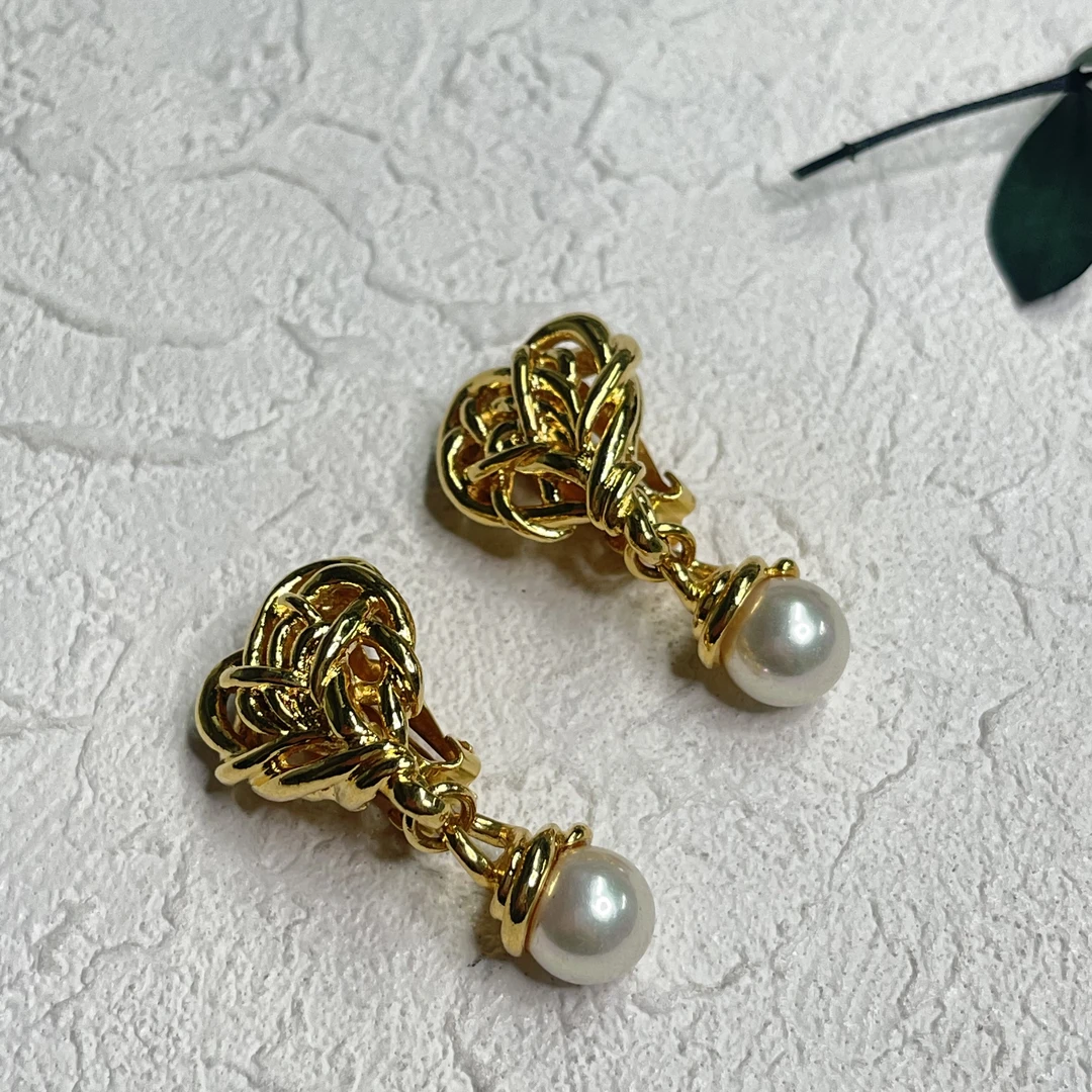 铜合金仿珍珠耳饰 【六六中古】孤品复古耳夹th4517