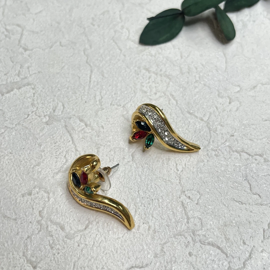 铜合金合成锆石耳饰 【六六中古】孤品复古耳钉th4459