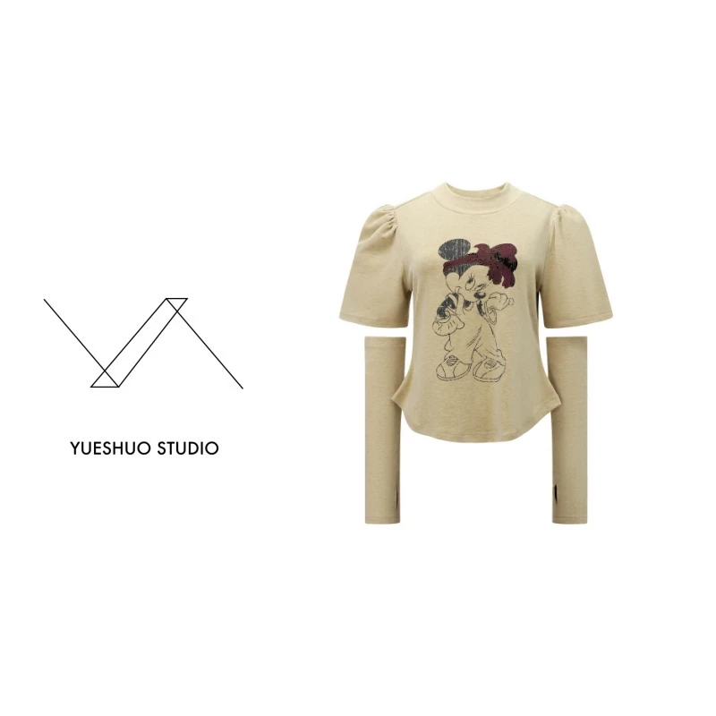 【街头素描】卡通印花 两穿袖子 显瘦T恤  大码微胖