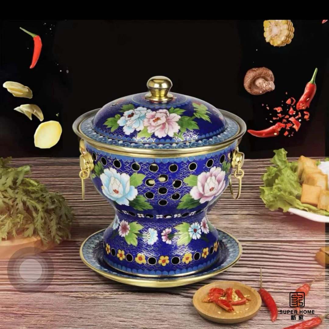 景泰蓝铜火锅小火锅家用火锅酒精专用小铜锅铜炉  19cm