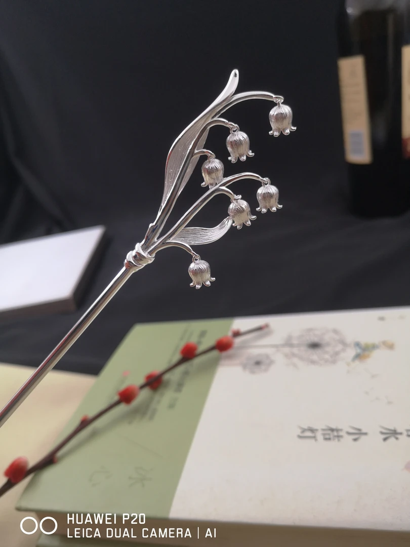 足银银制品 啊峰哥足银蓝玲花发簪簪子