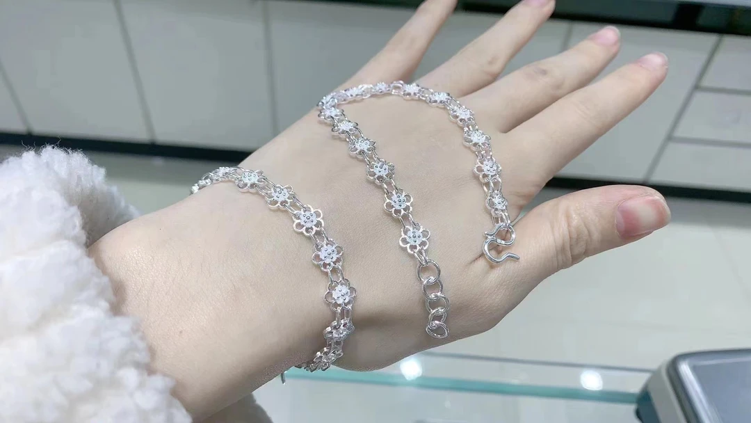 足银手链 阿峰哥足银梅花手链